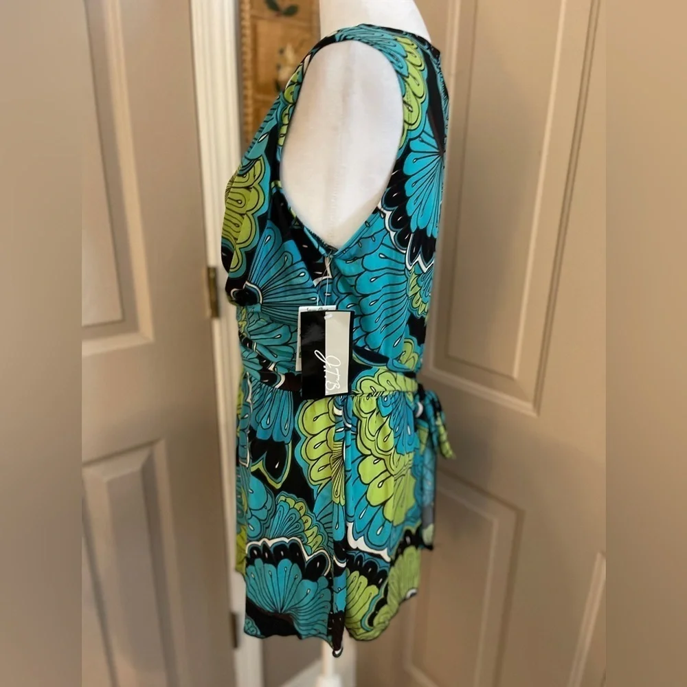 J.T.B. NWT Y2K lime, teal, black sleeveless tie back babydoll blouse. Size L. - Picture 3 of 6